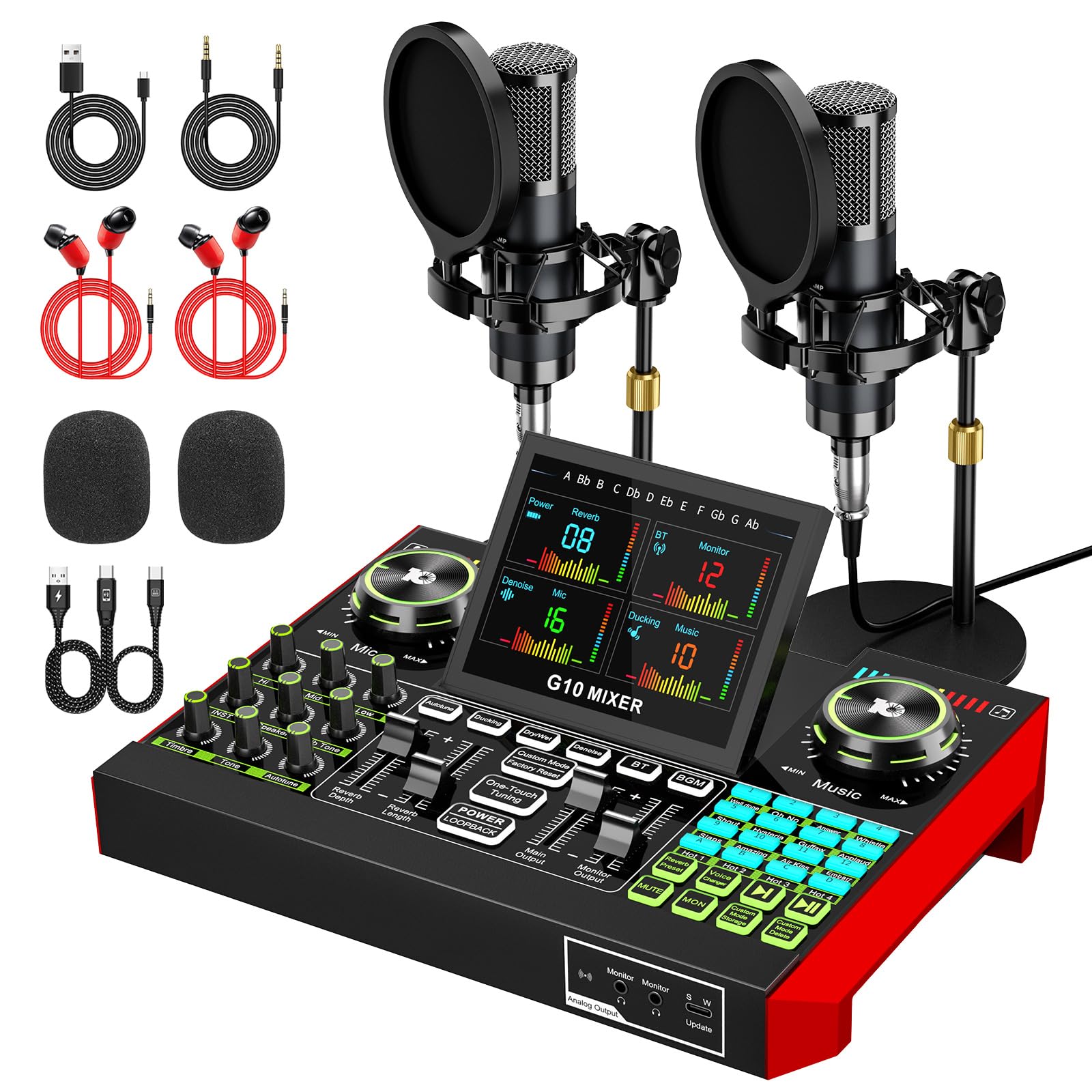 TENLAMP G10 Creator Audio Mixer Bundle with Dual Microphones