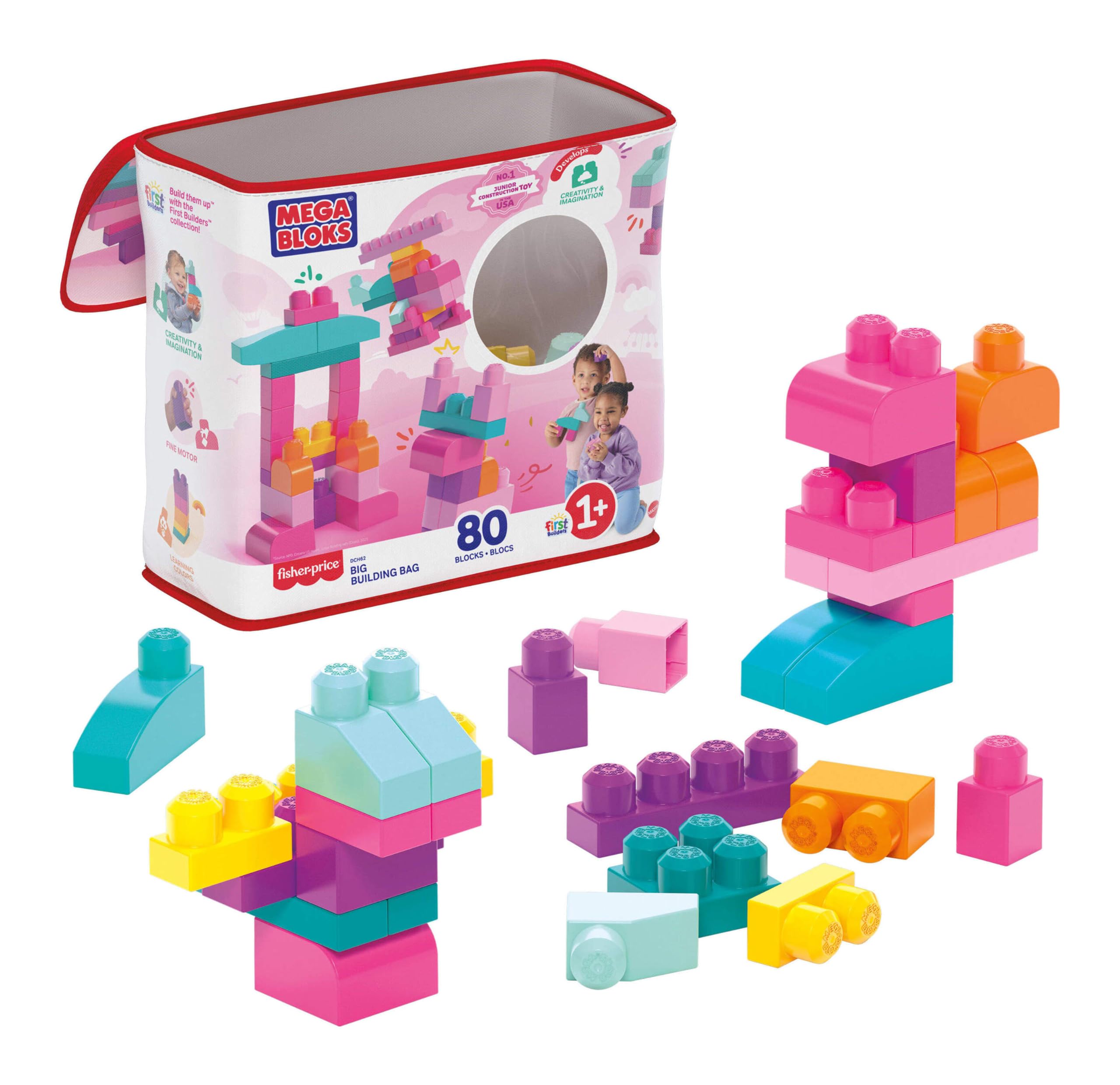MEGA BLOKS First Builders Big Building Bag Toddler Blocks Toy Pink