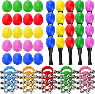 Cididu 60 Pcs Shaker Musical Instruments, 20 Pcs Kids Egg Shaker with 20 Wrist Hand Band Bells and 20 Sand Hammer Shakers, Kids Music Early Learning Percussion Toy, Ideal Gift for Music Lovers