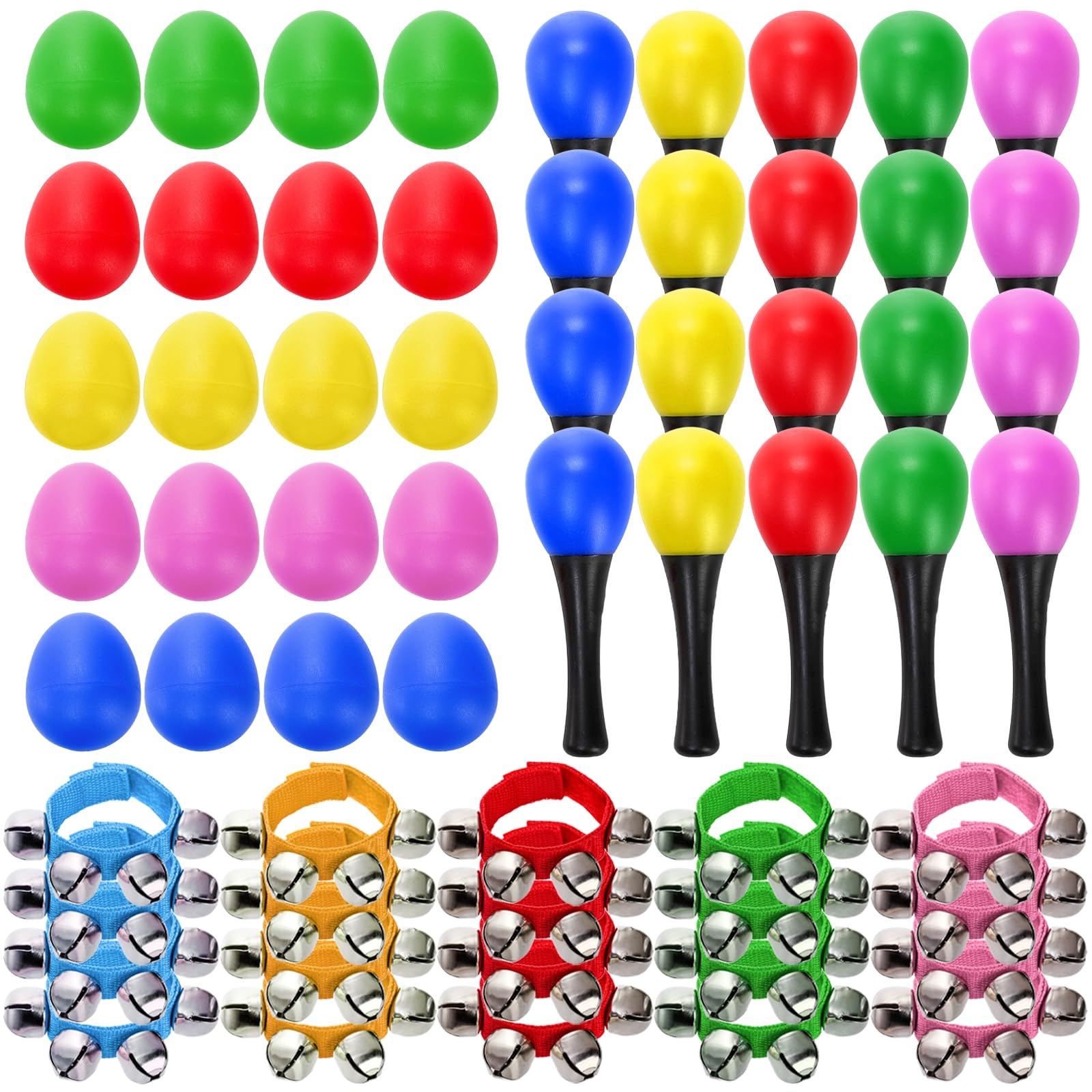 Cididu 60 Pcs Shaker Musical Instruments, 20 Pcs Kids Egg Shaker with 20 Wrist H
