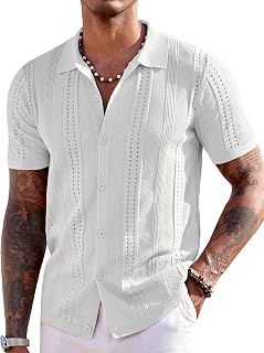 COOFANDY, Men's Summer Silk Satin Short Sleeve Button Down Beach Wedding Shirt