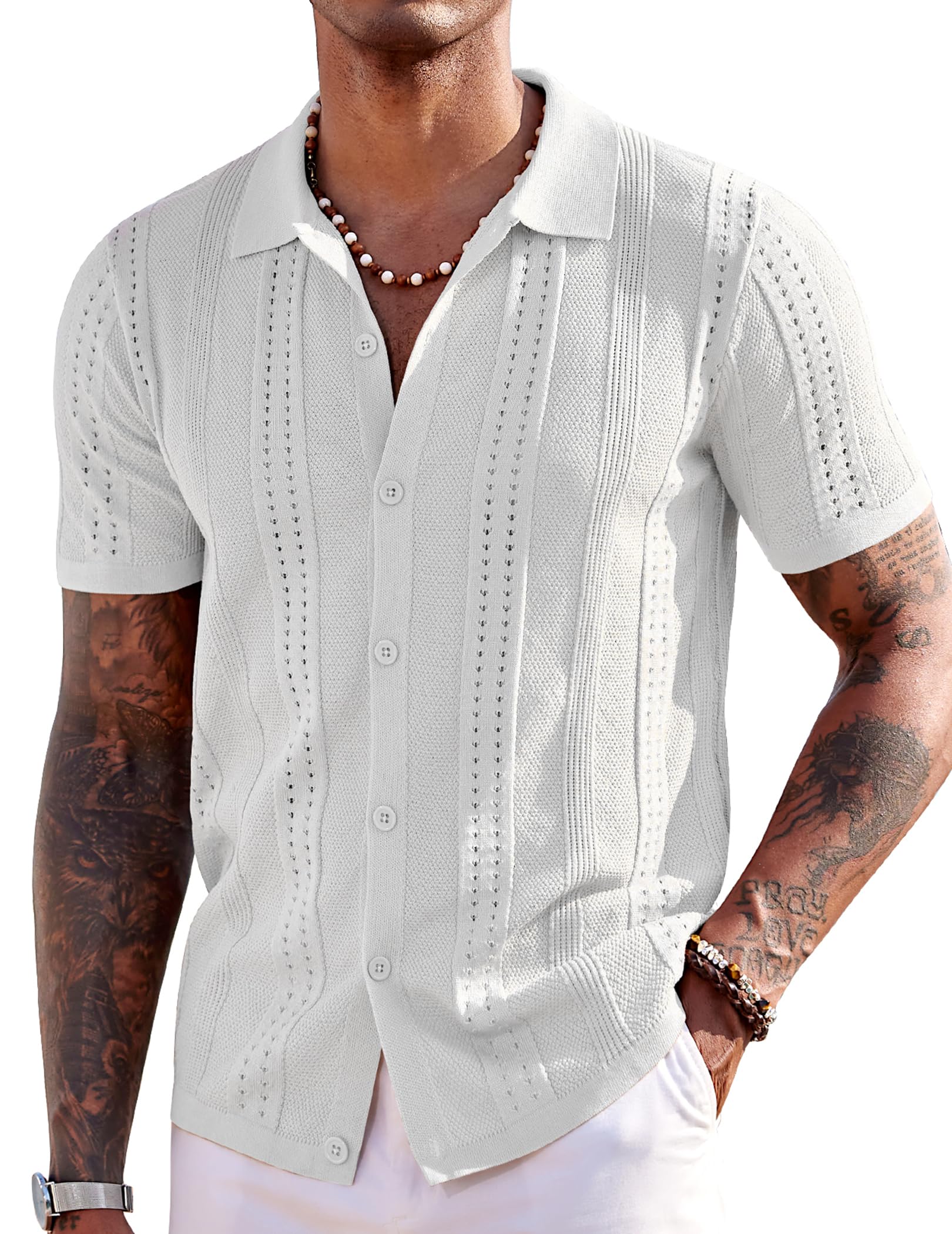 COOFANDY, Men's Summer Silk Satin Short Sleeve Button Down Beach Wedding Shirt