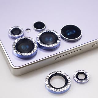 BONVAN Camera Lens Protector for Samsung S25 Ultra, Glitter Diamond Crystal Glass Screen Cover with Rhinestones (Blue, S25 Ultra)