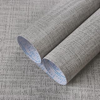 Guvana Grasscloth Peel and Stick Wallpaper Grey Textured Contact Paper Modern Removable Self Adhesive Wall Paper Thicken Fabric Faux Linen Wallpaper for Bathroom Living Room Cabinets 78.7inx15.7in