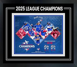 Frameworth Toronto Blue Jays 2025 AL Champions 17x15 Framed 8x10 Photo Collage Top Banner Vladimir Guerrero Jr ALCS MVP Official Baseball Memorabilia