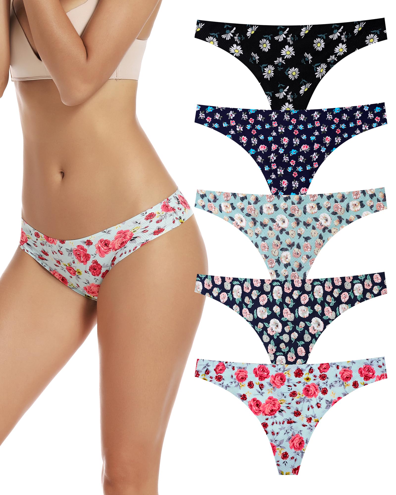 VOENXE Seamless Women Underwear Thongs,No Show Ladies Panties,Breathable