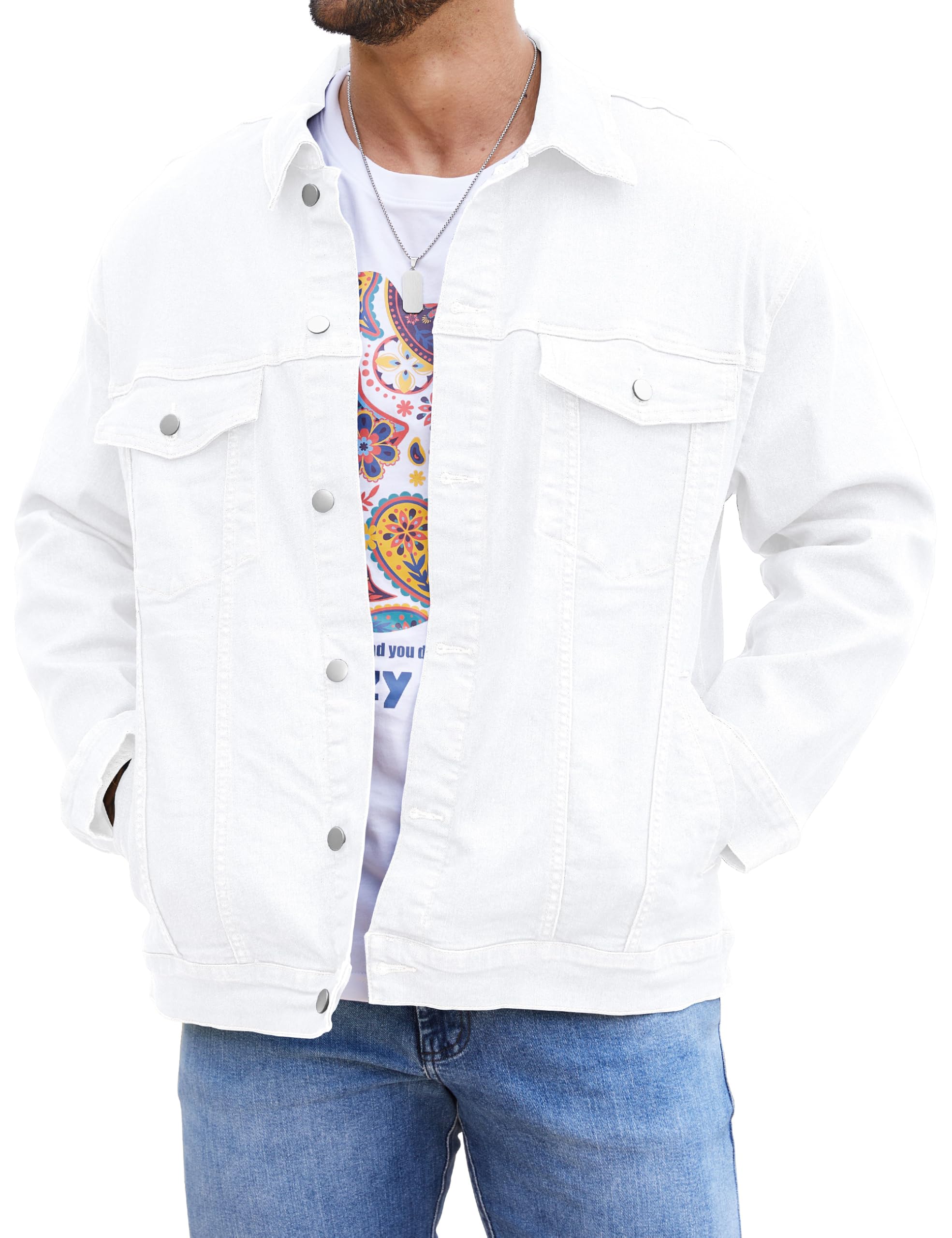Bindefon Men's Trucker Style Denim Jacket Unlined Denim Jacket Casual Jacket for