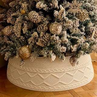 Noiclub Knit Christmas Tree Collar, Christmas Tree Skirt, Cream, 23-30 in | Thick cream-white knit, adjustable 23-30 in, 10 in high, fits 5-7.5 ft trees, easy to assemble and store