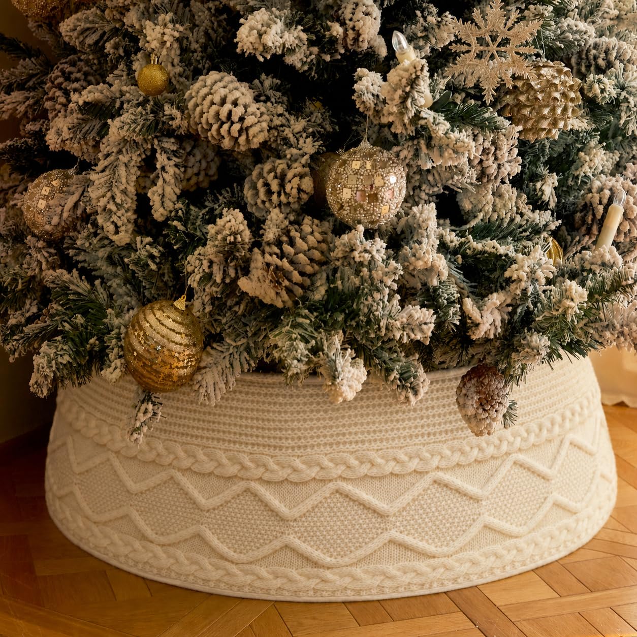 Noiclub Knit Christmas Tree Collar, Christmas Tree Skirt, Cream, 23-30 in | Thic