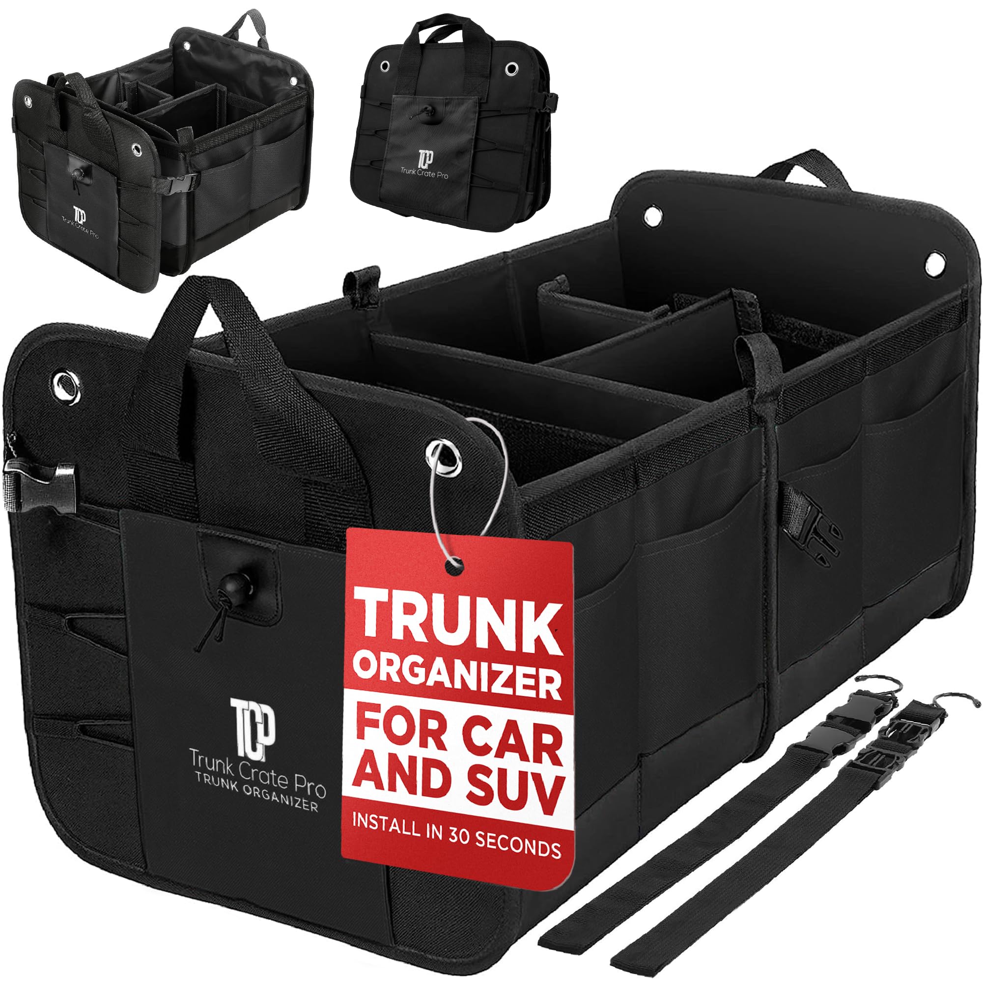 Car Trunk Organizer for SUV & Truck Cargo Storage, Large, Black | Fits Cars, SUV