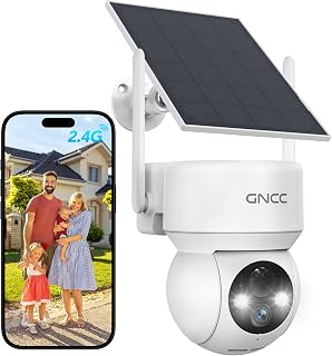 GNCC Solar Security Cameras Wireless Outdoor 2.4G WiFi, SD/Cloud Storage | Solar & Battery 360° Security Cameras, Color Night Vision, PIR Motion Detection, Spotlight & Siren Alarm, IP65 Waterproof