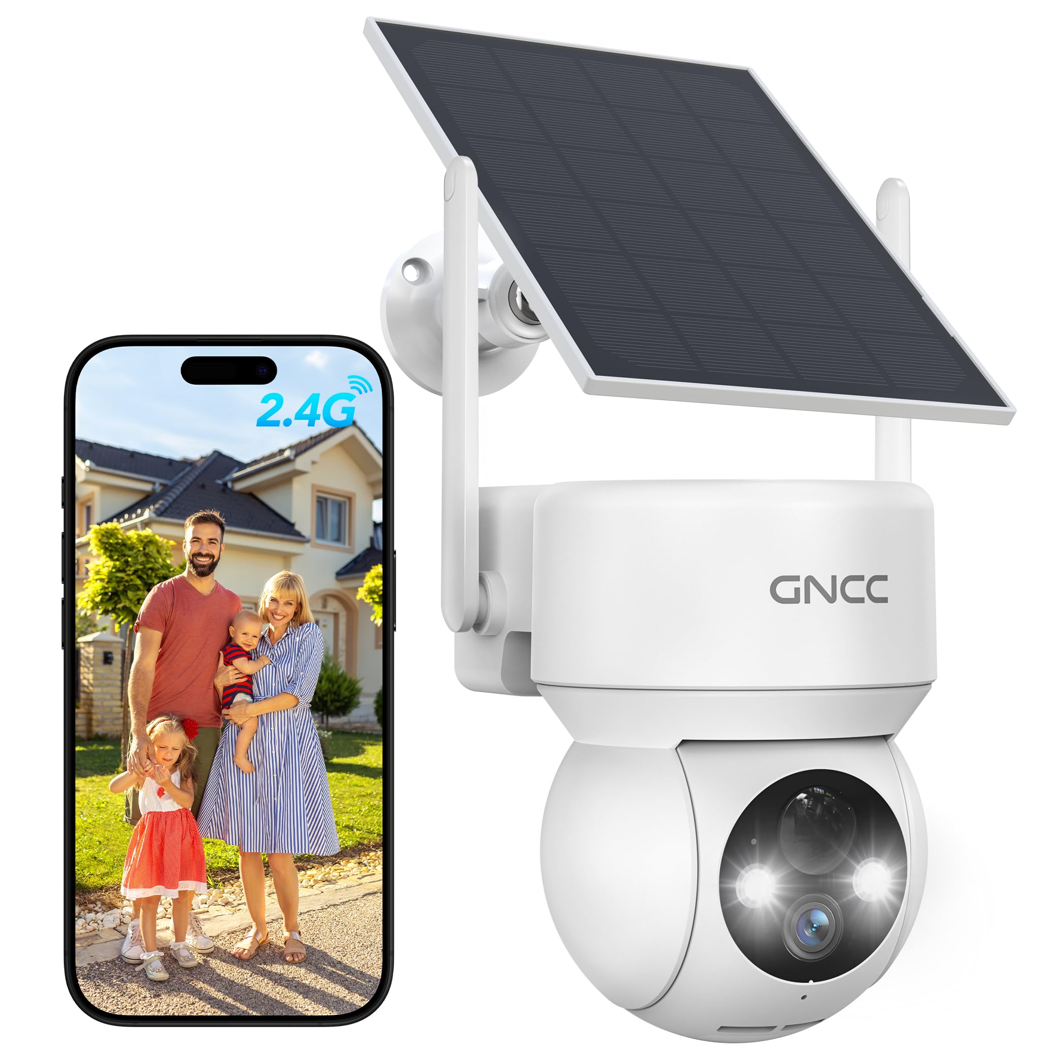 GNCC Solar Security Cameras Wireless Outdoor 2.4G WiFi, SD/Cloud Storage | Solar