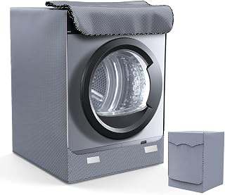 LEESITEC Outdoor Waterproof Washing Machine Cover for Washing Machine and Dryer, with Front Opening, Grey, M, 60 x 53 x 85 cm