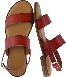 CUSHIONAIRE Lima Women’s Two-Strap Sandal – Faux Leather Flat with Adjustable Ankle Strap & Cushioned Footbed