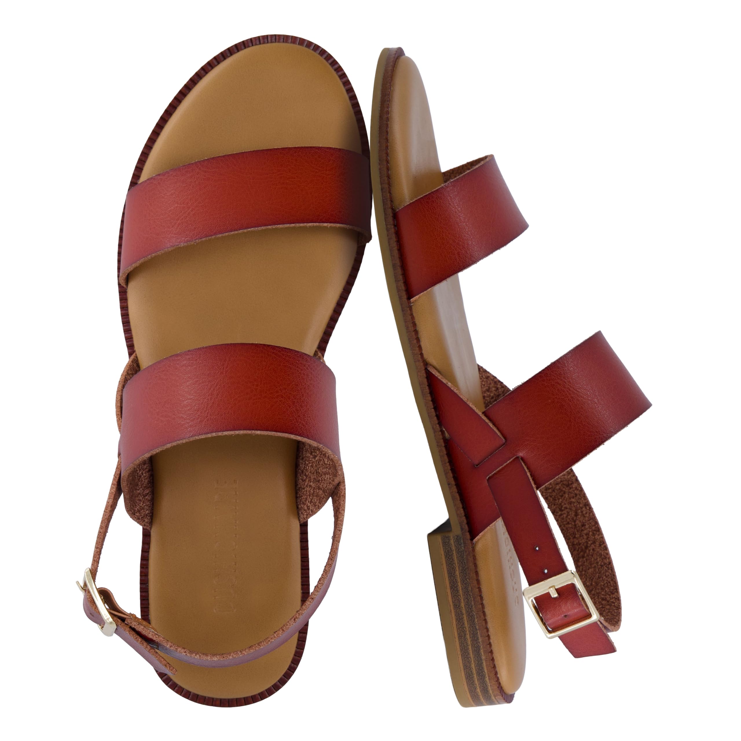 CUSHIONAIRE Lima Women’s Two-Strap Sandal – Faux Leather Flat with Adjustable An