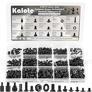 Kalote 510 Pcs PC Computer Screws Kit, Black Zinc Motherboard Standoffs Set | High-Hardness, Motherboard Standoffs & Screws, for HDD, SSD, Drive Fan, PSU, GPU, Laptop, ATX Case, DIY/Repair