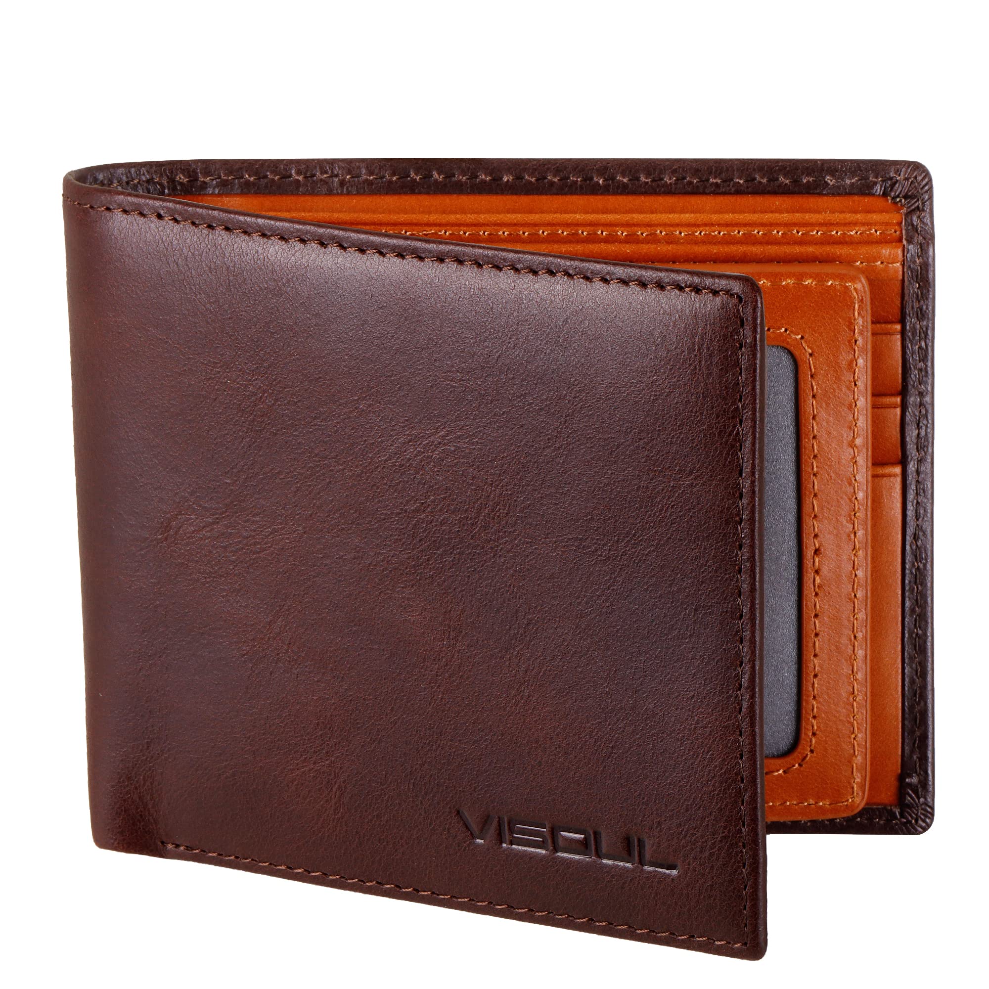 VISOUL Men's Leather RFID Blocking Wallet Extra Capacity, Bifold Security Wallet