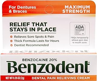 Benzodent Benzocaine Oral Numbing Cream, Gum Pain Relief for 12+, 0.25oz | Benzodent oral pain relief cream provides temporary mouth pain relief when dentures, braces, or mouth sores cause discomfort