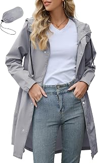 Zando Long Packable Rain Jacket Women Waterproof Raincoat with Hood