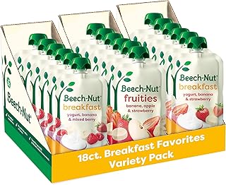 Beech-Nut Toddler Breakfast Food Pouches Variety Pack, 18 Pouches | Real Fruit & Whole Milk Yogurt Baby Food Pouches, No Artificial Colors, Flavors, or Preservatives, Non-GMO, Gluten Free
