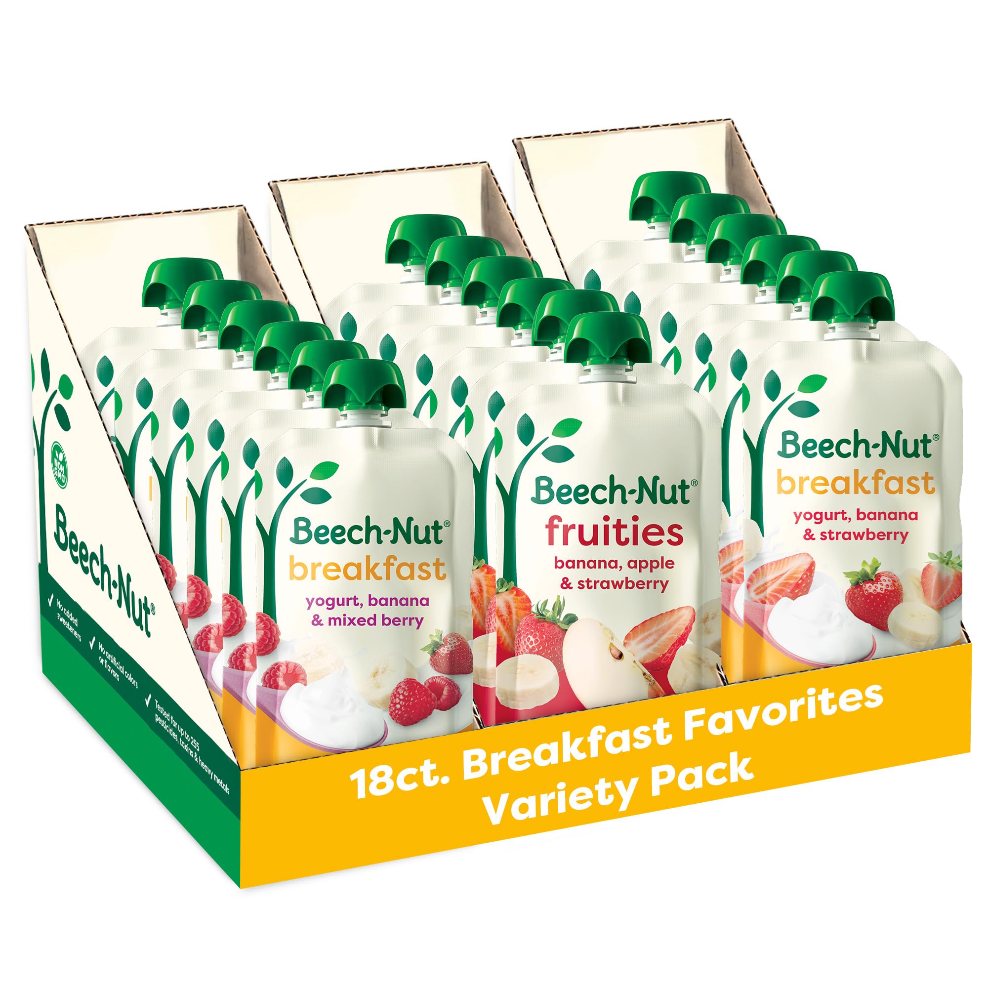 Beech-Nut Toddler Breakfast Food Pouches Variety Pack, 18 Pouches | Real Fruit &