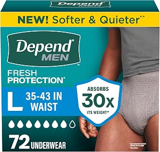 Depend Fresh Protection Adult Diapers for Men, Large, 72 Count | Grey, Disposable, Incontinence Underwear for Men, Feels Like Real Underwear