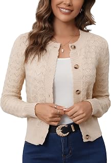 Women's Long Sleeve Cropped Knitted Sweater Cardigan Button Down Open Front Knitted Shrug Sweaters