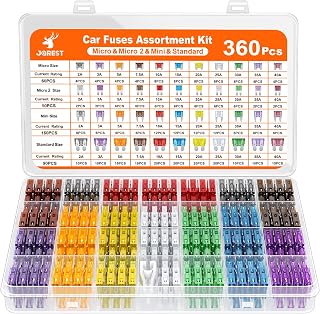 JOREST 360Pcs Car Fuse Assortment Kit, 160 Mini Blade Fuses Automotive + 90 Standard Auto Fuses + 50 Micro Fuse + 60 Micro2 – for RV/Truck/Motorcycle(2A 3A 5A 7.5A 10A 15A 20A 25A 30A 35A 40A)