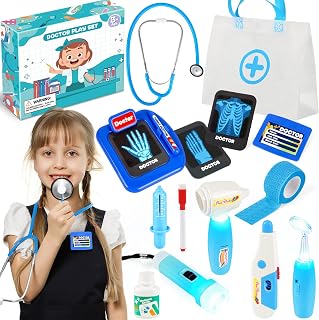 IVENRXIU Kids Doctor Play Set with Stethoscope,Doctor Kit for Kids Ages 3-5 | Doctor Set with 0ral Mirror,Storage Bag,Smooth Edges,Pretend Play Toys for Boys and Girls,Halloween Christmas Birthday Gifts