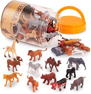 Terra by Battat Wild Animal Figurines Tube, 60 Mini Safari Figures, Animals | 60 realistic mini wild animal figures in a portable tube for pretend play, crafts, dioramas, sensory bins, Animals, 3+ Years