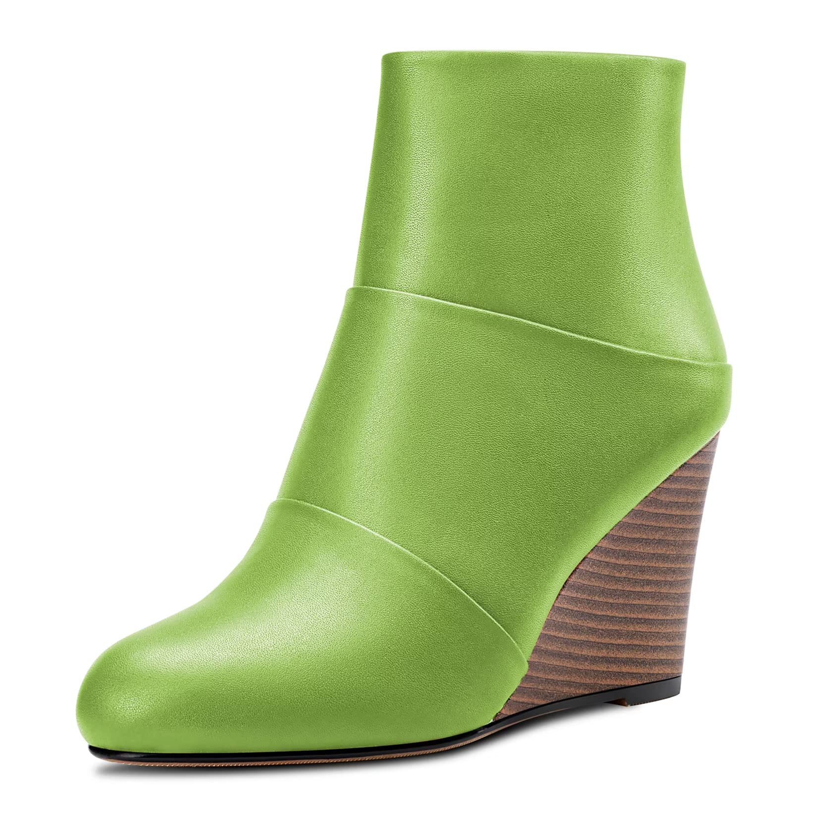 HDEUOLM Women's High Wedge Heel Closed Round Toe Ankle Boots 8.5 cm Heels Slip-o