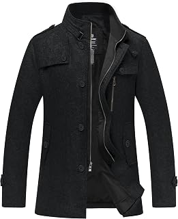 wantdo Men's Wool Blend Jacket Stand Collar Windproof Pea Coat
