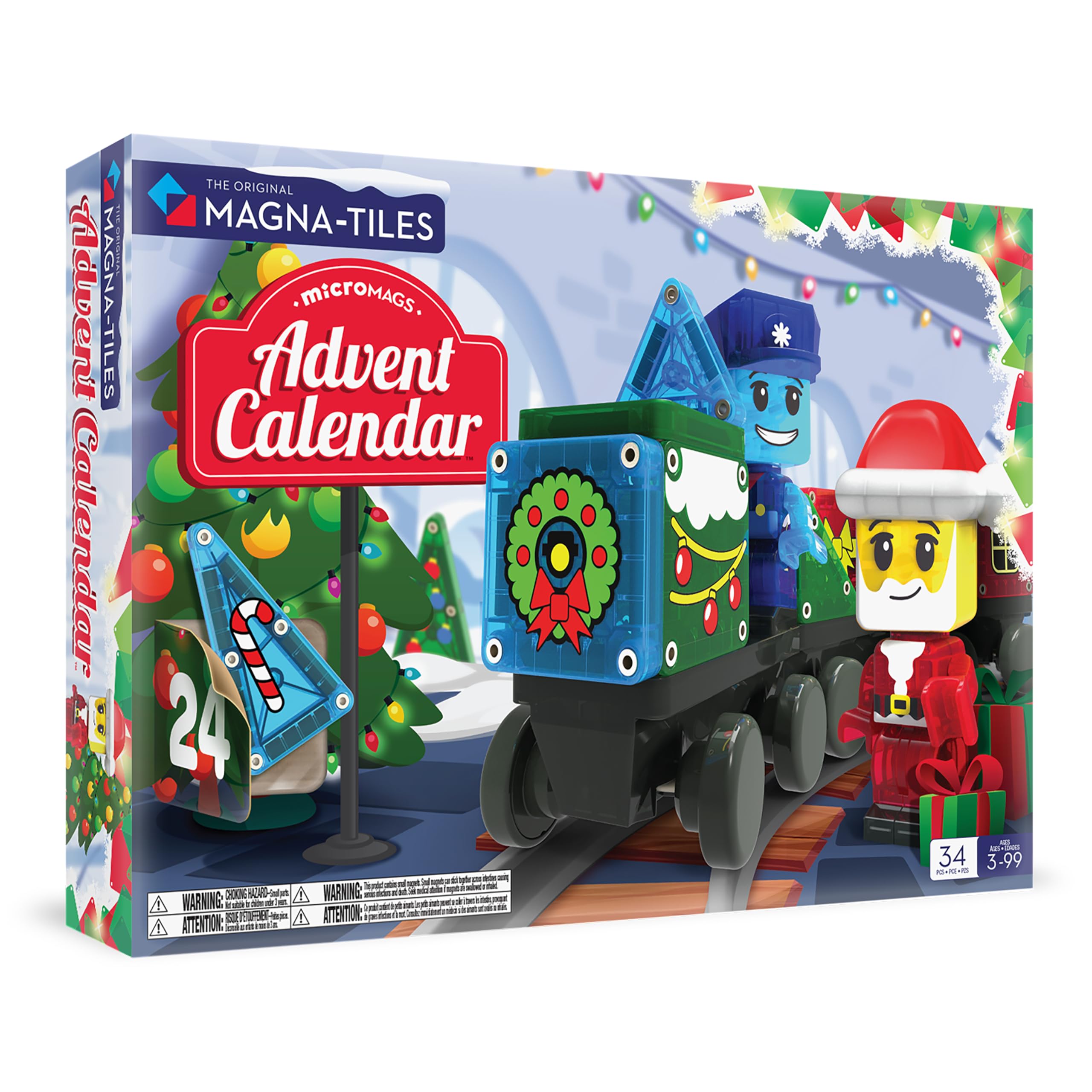 MAGNA-TILES microMAGS Advent Calendar 34-Piece Magnetic Construction Set, The Or