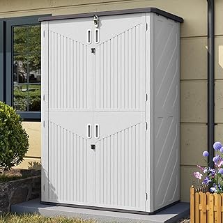 Aoxun Outdoor Storage Shed, 64 Cu.Ft Vertical Resin Sheds, White | Storage Sheds with Floor, Outdoor Waterproof Storage Cabinet for Garage Storage, Pool Storage, Bike Shed, Garden Shed