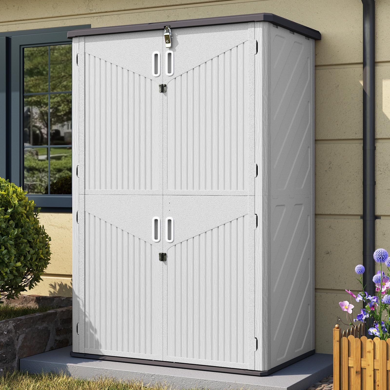 Aoxun Outdoor Storage Shed, 64 Cu.Ft Vertical Resin Sheds, White | Storage Sheds