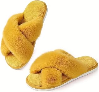 Ankis Memory Foam Fuzzy Slippers for Women,Open Toe House Shoes