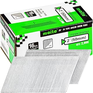 meite 16 Gauge Finish Nails 2 Inch Galvanized 20 Degree Angled 2,000PCS | Fits Pneumatic Cordless Finish Nailer, Small Head, Chisel Point for Clean Entry, for Hardwood Baseboard Casing Trim Carpentry
