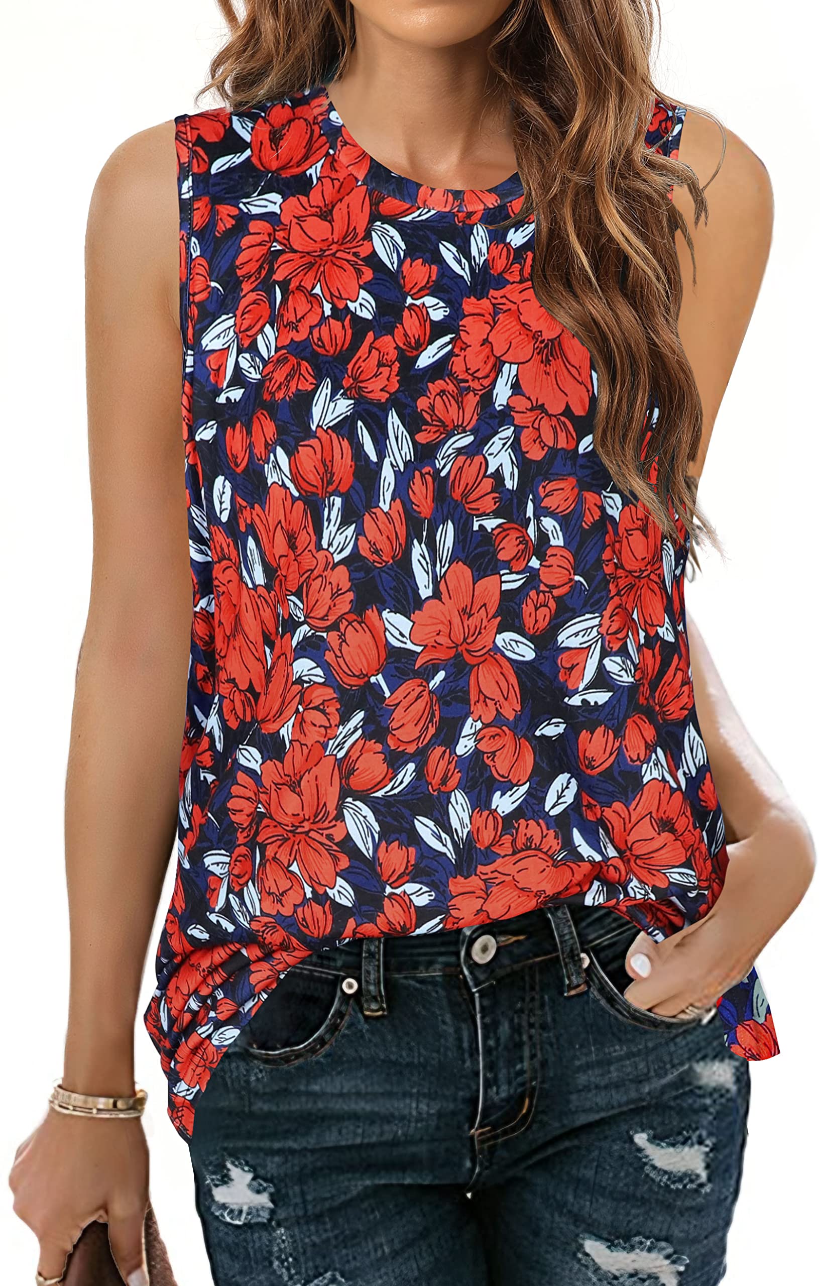 rosemia Summer Sleeveless V Neck Loose Fit Blouse