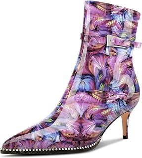 NobleOnly Women's Half Kitten Heel Closed Toe Pointed Toe Ankle Boots Buckle Closure Zipper Casual Boots 6.5cm Heels