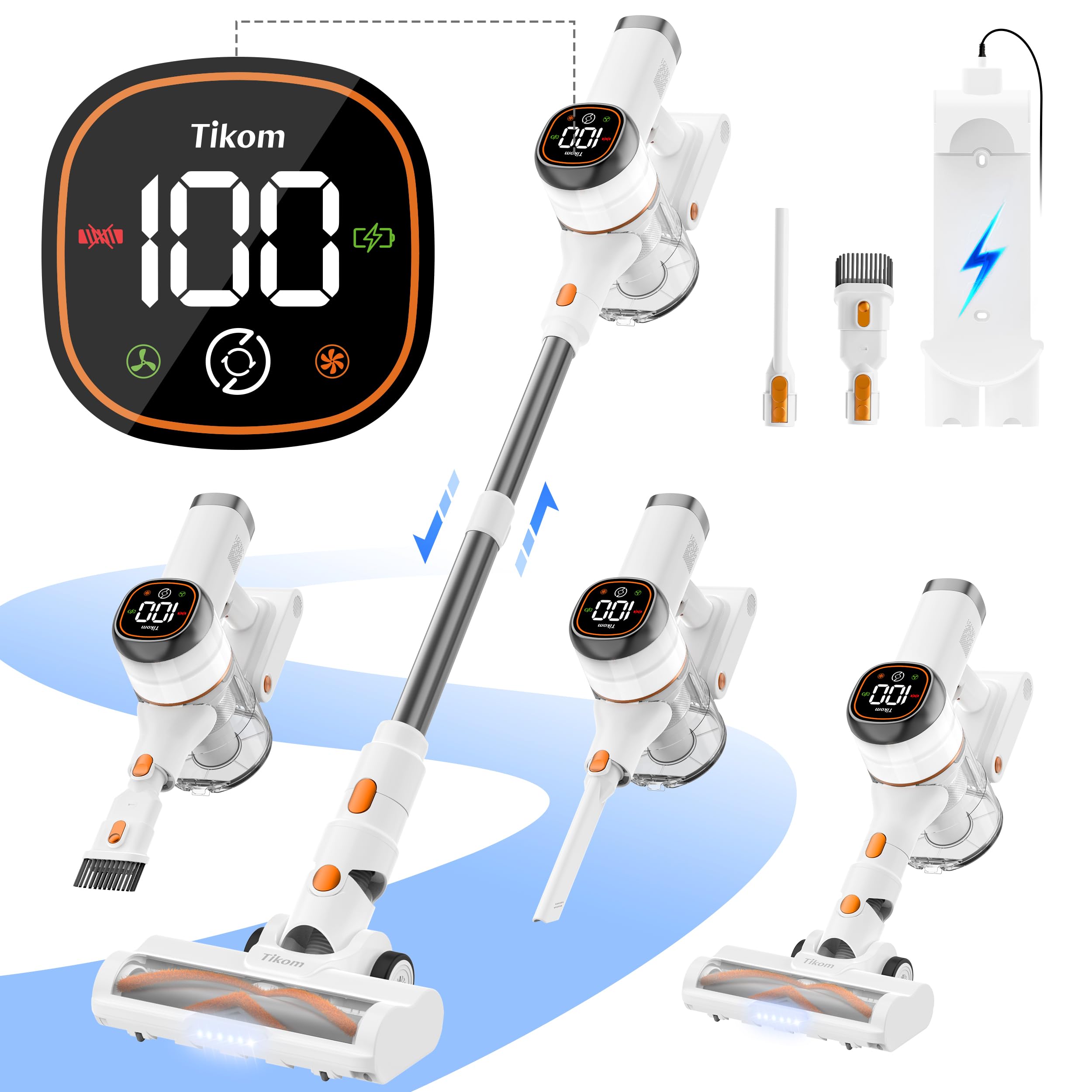 Tikom V500 Cordless Vacuum Cleaner for Home, 40000Pa/450W Stick Vacuum with LED 