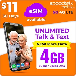 SpeedTalk Prepaid Phone Plan – Unlimited Talk & Text + 4GB - 5G 4G LTE Data – SIM Card for Unlocked Cell Phones & Smartphones – Bring Your Own Phone – 30 Day Nationwide Wireless Service
