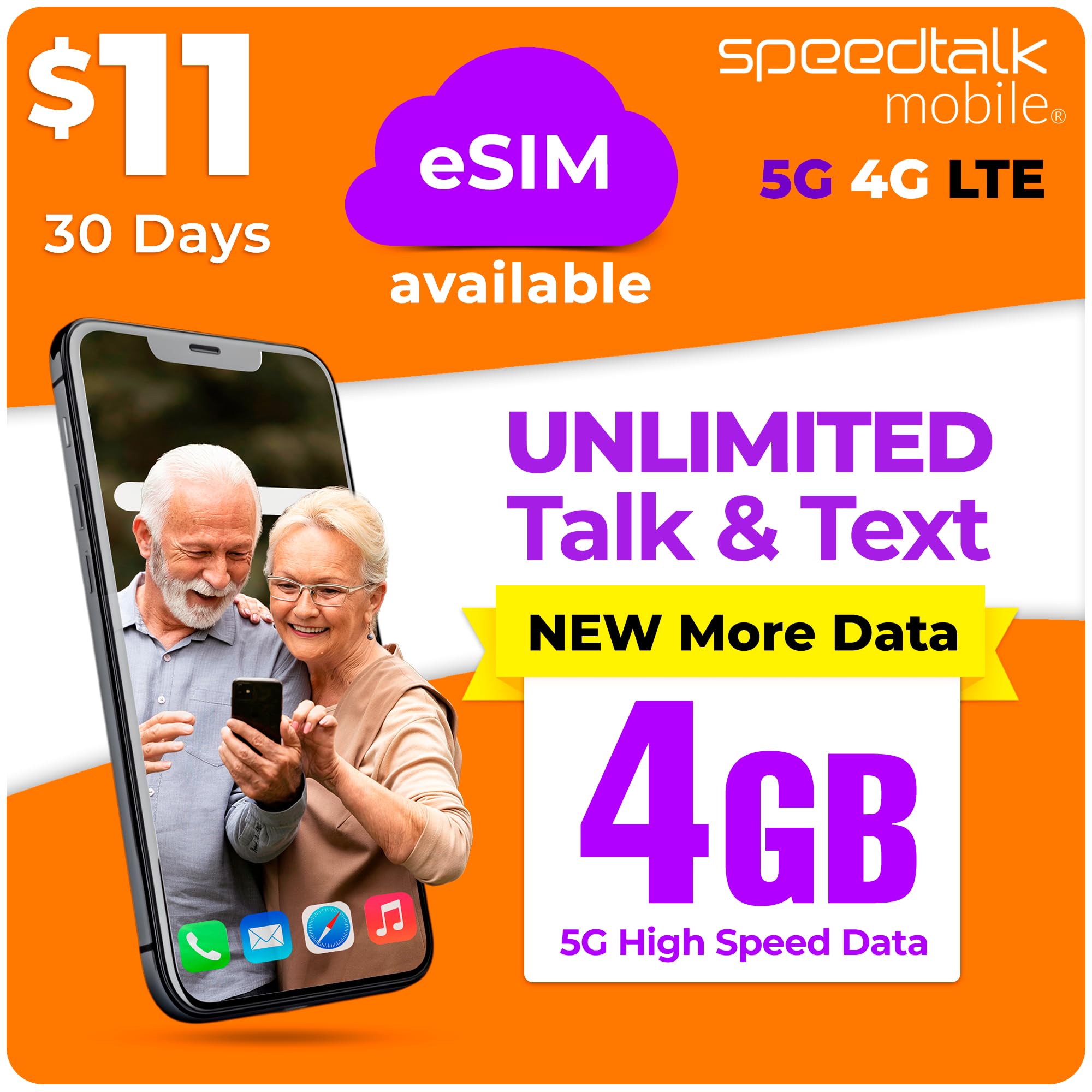 SpeedTalk Prepaid Phone Plan – Unlimited Talk & Text + 4GB - 5G 4G LTE Data – SI