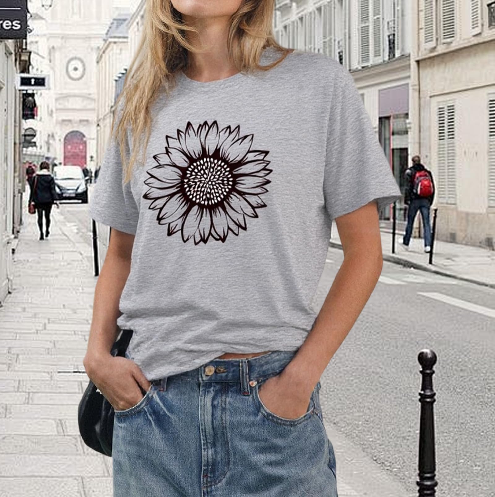 グラフィックプリントTシャツ 女性用 カジュアル クルーネック 半袖 Tシャツ トップス ゆったりフィット 旅行 ストリートウェア デイリーアウトフィット