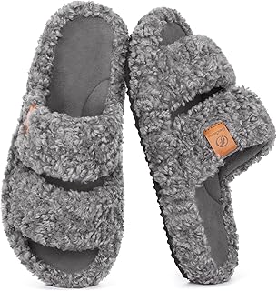 EverFoams Womens Fuzzy Open-toe Slippers Memory Foam Indoor House Shoes | Machine-washable, Gifts, Memory Foam, Anti-slip Sole, Lightweight, Indoor and Outdoor, Cozy