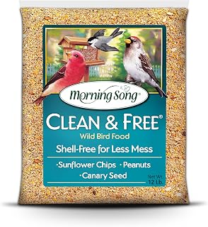 Morning Song Clean & Free No Mess Wild Bird Seed – 12 lb. | Shell-Free Bird Food with Sunflower Chips, Peanuts & Canary Seed – No Waste Bird Food for Outside Feeders
