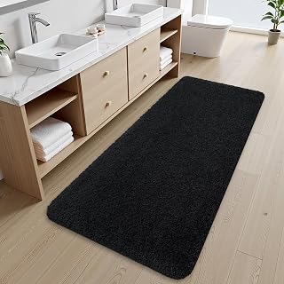 OLANLY Soft Microfiber Plush Shaggy Bath Mat, 24x47, Black