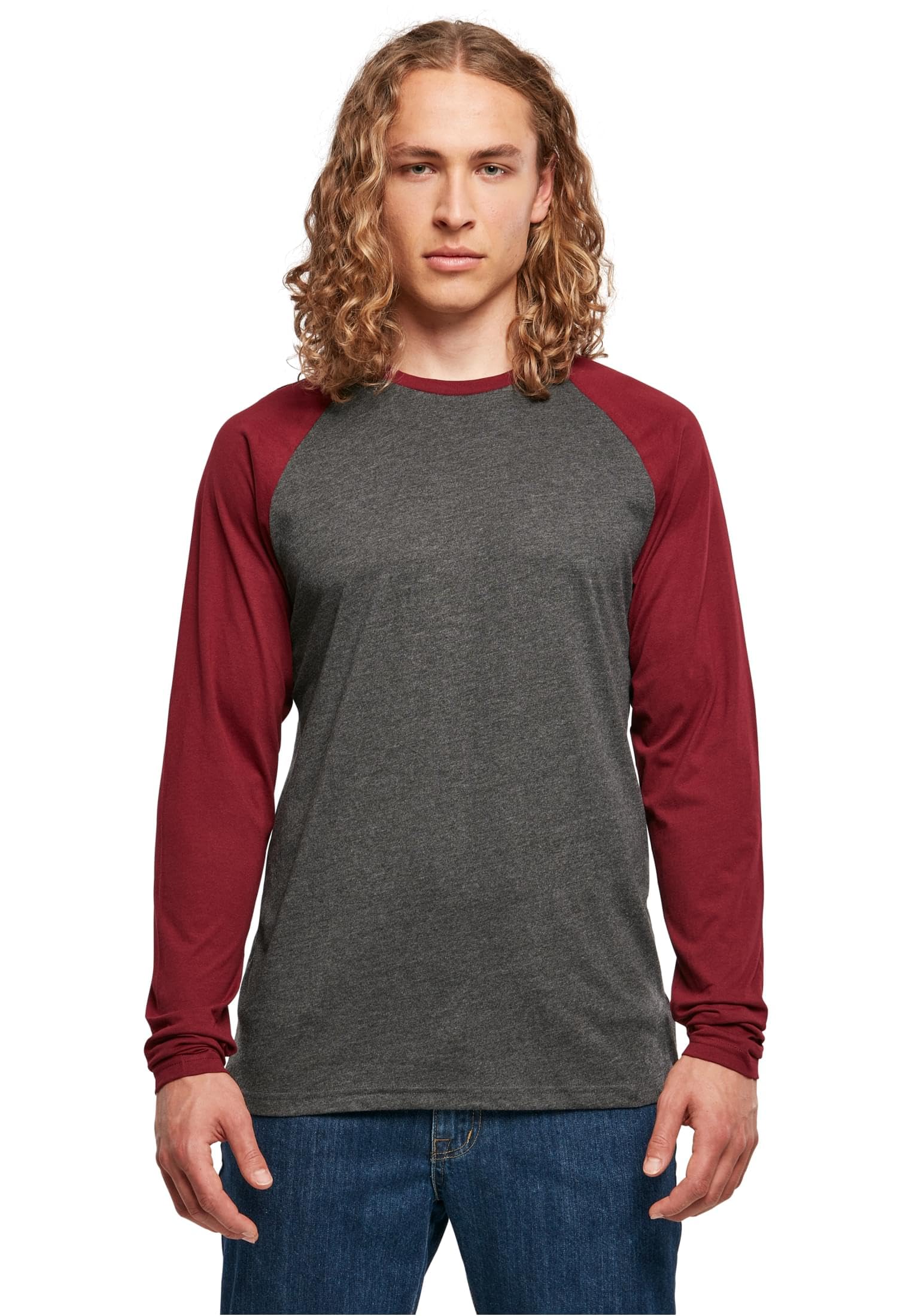 Build Your Brand Men's Contrast Raglan Long-Sleeved Shirt T-Shirt