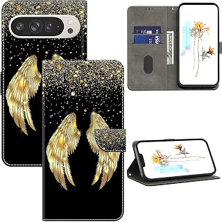Case for Google Pixel 9 Pro XL Phone Case, Multi-Pattern PU Leather Wallet Flip Cover Case with [Standing Function] [Card Holder] [Wrist Strap] for Google Pixel 9 Pro XL -Golden Wings