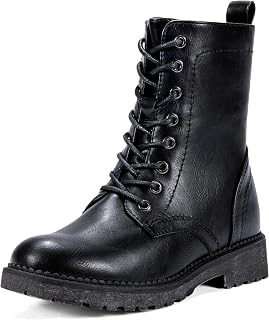 Women's Lace Up Combat Ankle Boots, Low Heel Moto Fall Booties