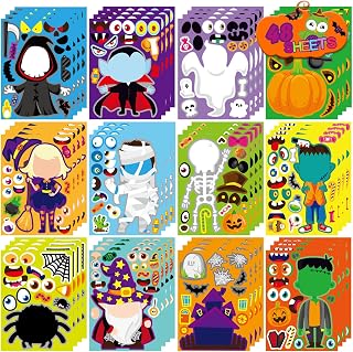 48PCS Halloween Make-a-face Stickers Halloween Characters Stickers for Kids | Make Your Own Mix and Match Sticker Crafts Decorating Toy Sticker Trick or Treat Party Game Activities, Goodie Bags Stuffers